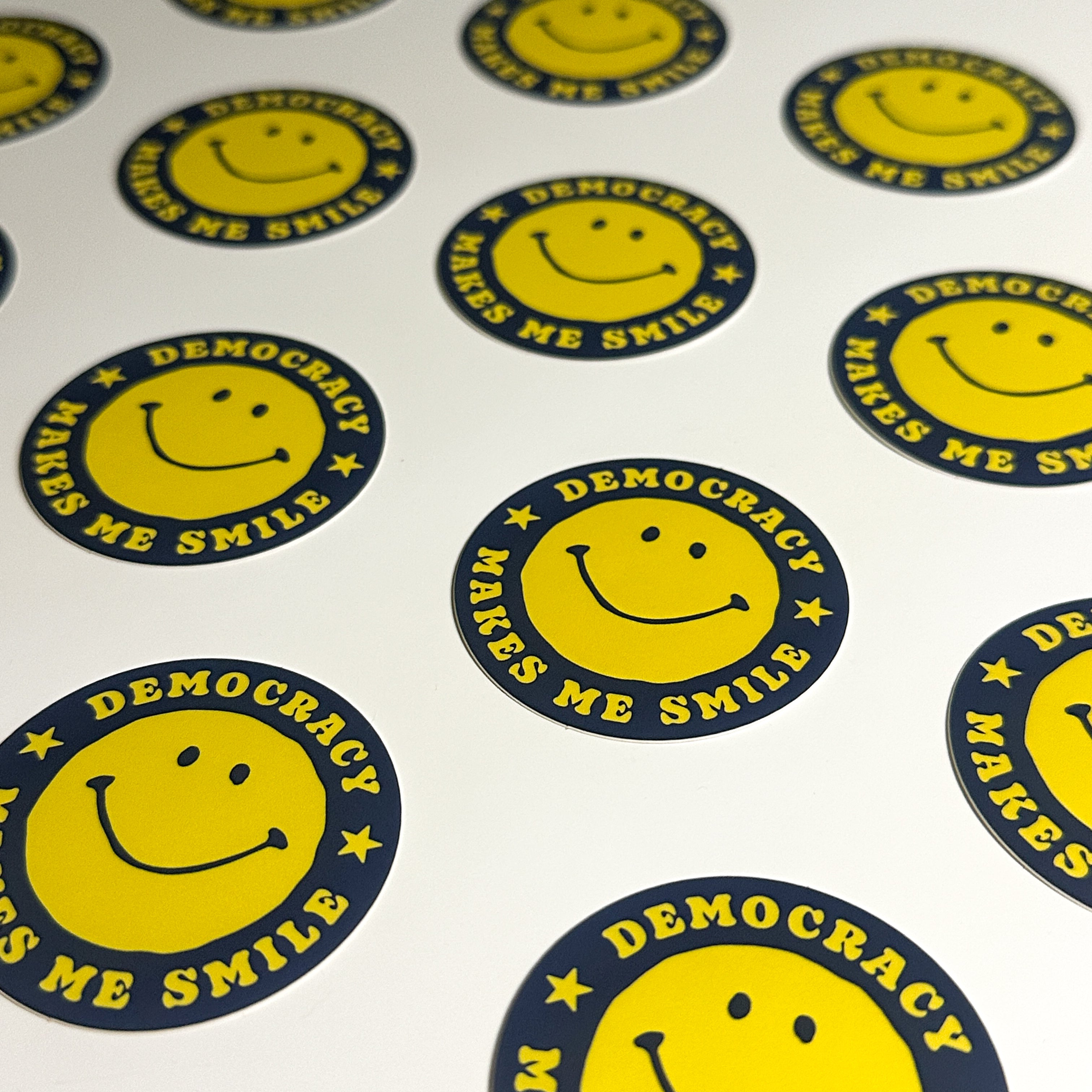 Democracy Makes Me Smile 2" Sticker